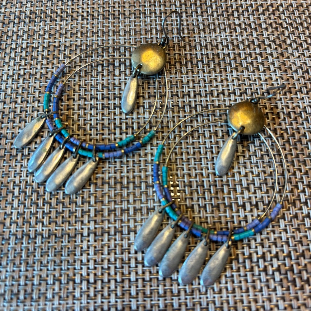 Artisan Gold and Silver Dangle Earrings